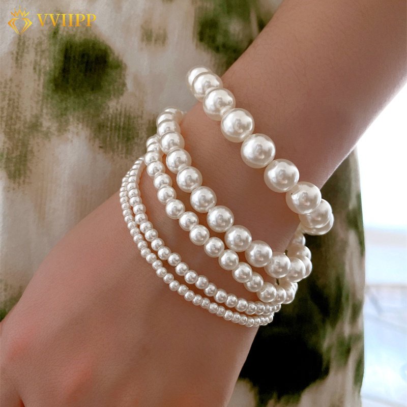 Vòng Tay Chuỗi Hạt Ngọc Trai Tròn Phong Cách Hàn Quốc Cho Nữ