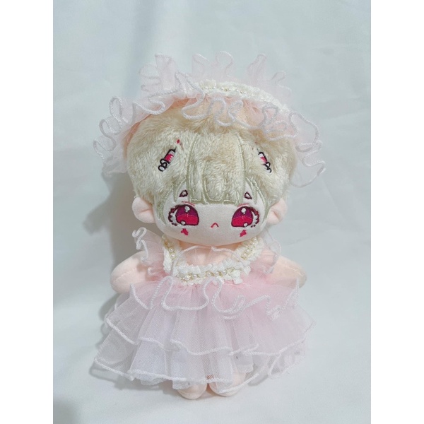 outfit doll đầm tầng Hồng (20cm ,20cm body ú)