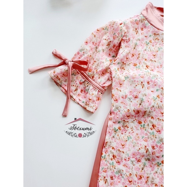 Set áo dài cách tan hoa nhí hồng cao cấp - Tocxumi