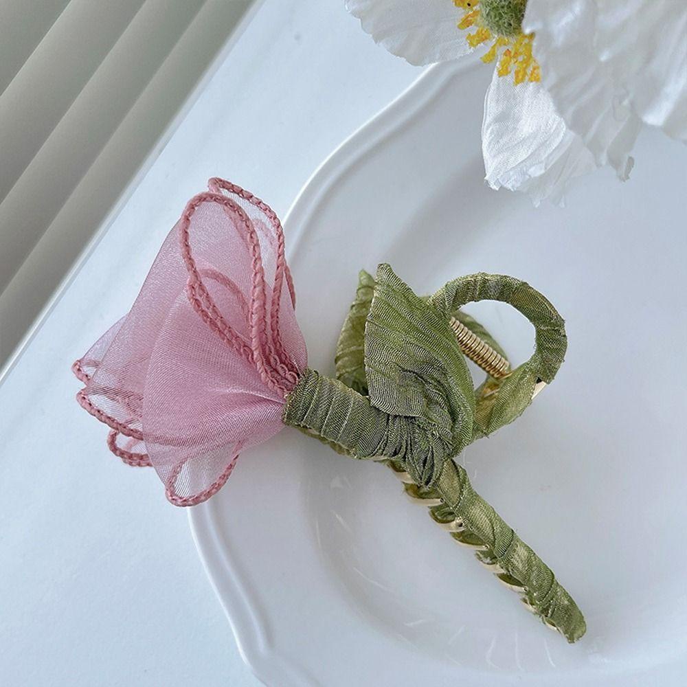 Kẹp Tóc Hình Hoa Tulip / Cá Mập Bằng Vải Ren Dày Dặn Phong Cách Hàn Quốc Thời Trang Cho Nữ 2life