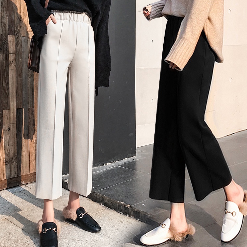 NRVP Quần Len Dài Ống Rộng Phong Cách Hàn Quốc