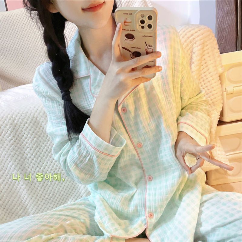 Bộ Đồ Ngủ Dài Tay Thời Trang Mùa Xuân Thu Hàn Quốc Ngọt Ngào Dành Cho Nữ Sinh