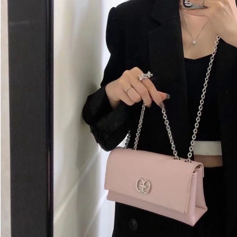 Túi Xách Đeo Vai Hình Vuông Cỡ Nhỏ Phối Dây Đeo Sợi Xích Thời Trang Cao Cấp Phong Cách Hàn Quốc Cho Nữ