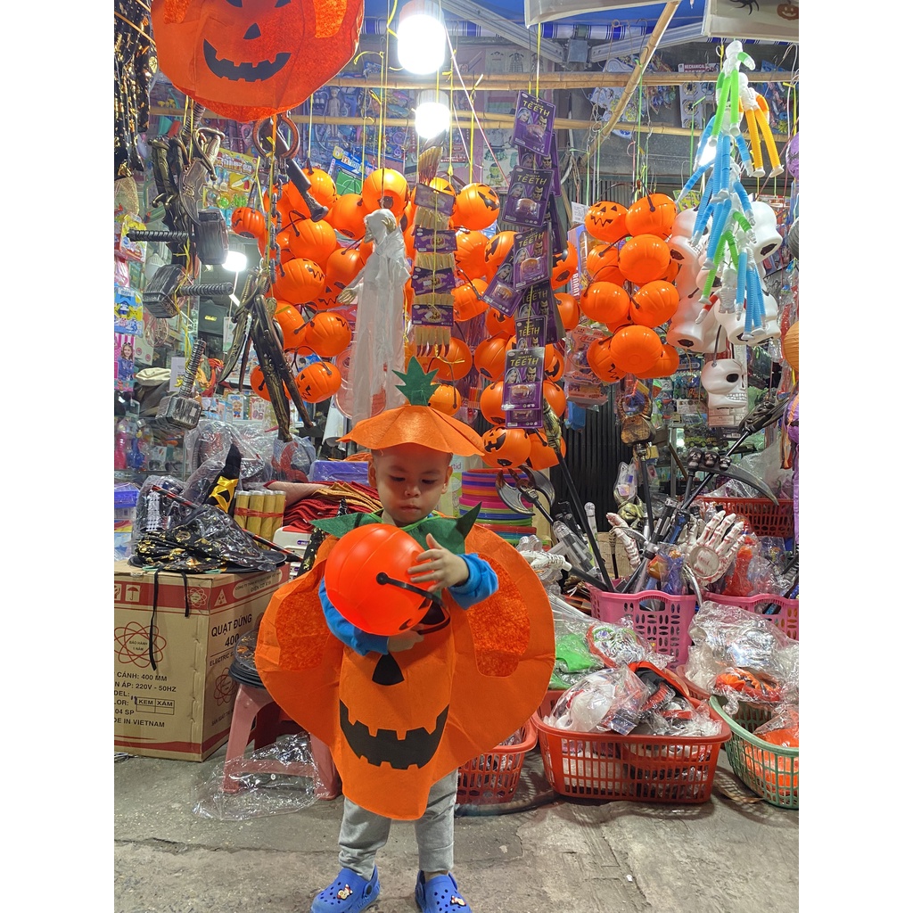 Áo bí ngô tặng kèm mũ bí ngô trang phục hóa trang lễ hội hallowen