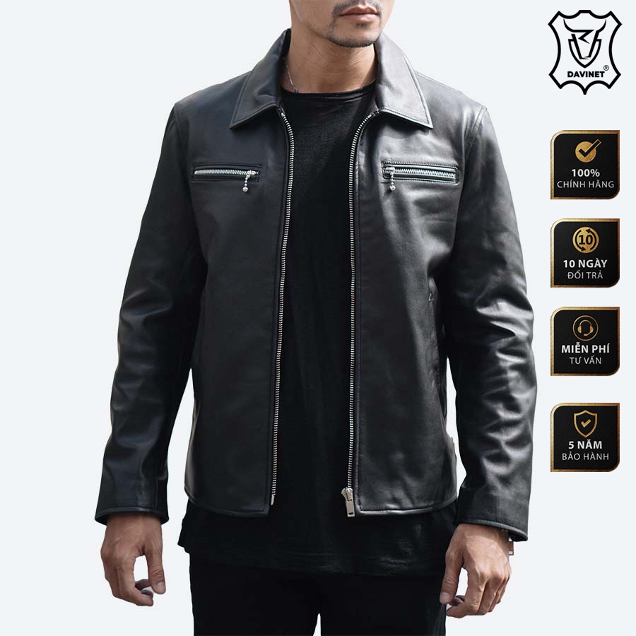 Áo Khoác Da Xịn Trucker DAVINET Am22-13, Da Xịn, Siêu Bền, Mềm Nhẹ, Bảo Hành 5 Năm