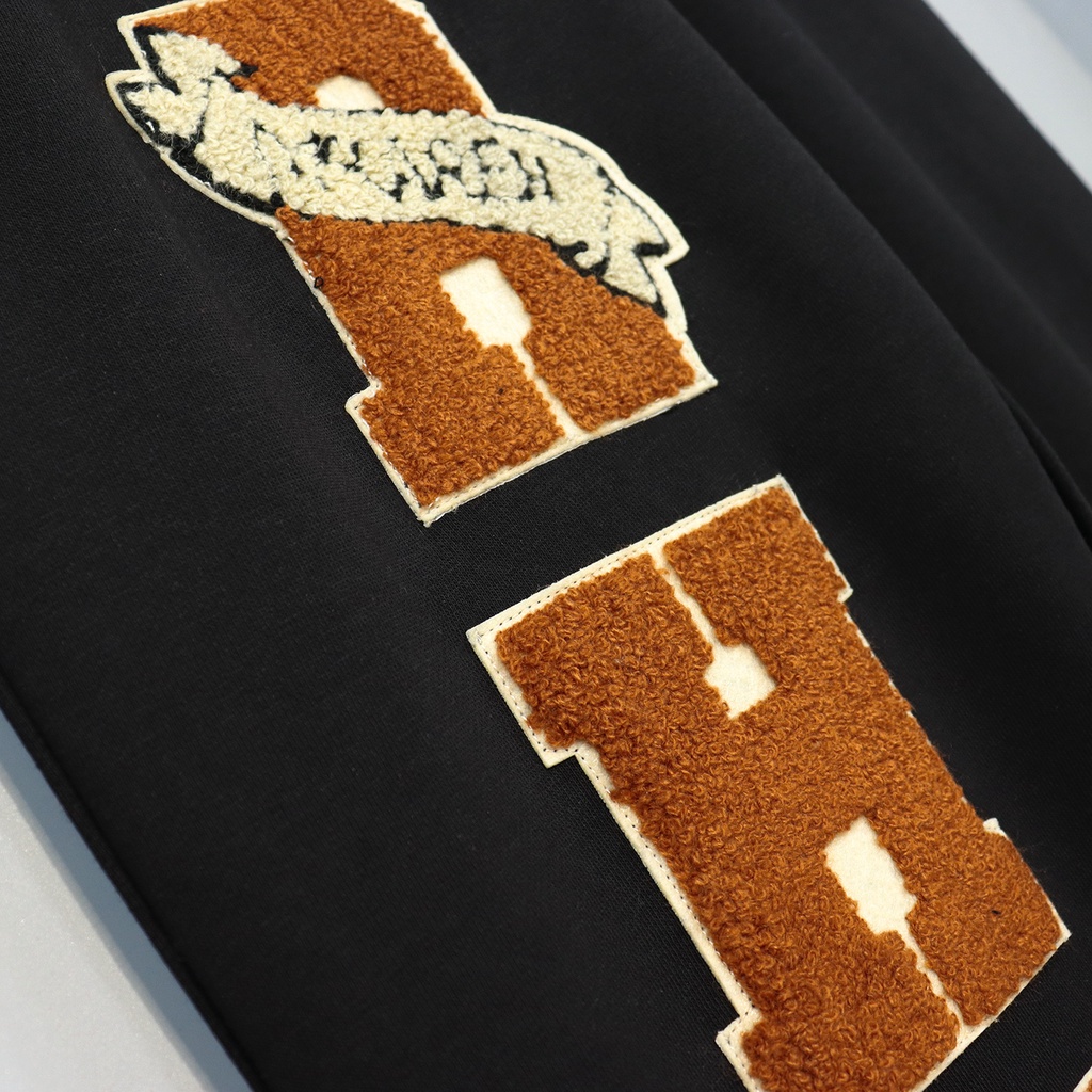 RHUDE Autumn and Winter New Men's Fashion Loose Logo Zhang Zai Sticker Decoration Black Casual Straight Pants