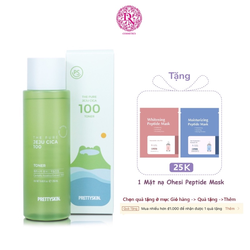 Nước hoa hồng Rau Má Pretty Skin The Pure Jeju Cica 100 Toner 250ml