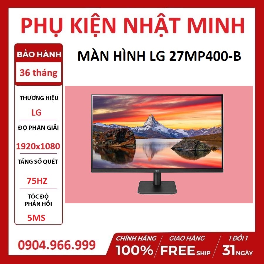 Màn hình máy tính LG27MP400-B IPS 27'' Full HD 75Hz AMD FreeSync™ thiết kế 3 cạnh không viền NEW chính hãng BH 2 năm