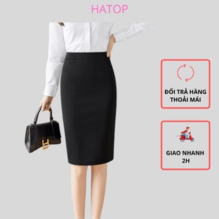  Chân váy công sở ôm HATOP xẻ sau thiết kế cơ bản vải tuyết mưa loại 1 màu đen có túi 2 bên CVOD009 