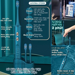 Bàn Chải Điện Đánh Răng Lông Mềm, Tự Động, Công Nghệ Sóng Âm Chải Sạch Sâu + Đế Sạc Không Dây
