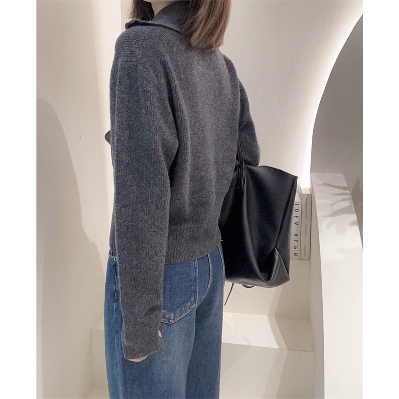 Áo dệt kim ZHELIHANGFEI tay dài dáng rộng phối khóa kéo phong cách Hàn Quốc dễ phối đồ