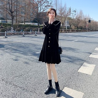 Đầm Nhung Đen Dáng Chữ a Tay Dài Cổ Búp Bê Thời Trang Xuân Thu 2023 HC1