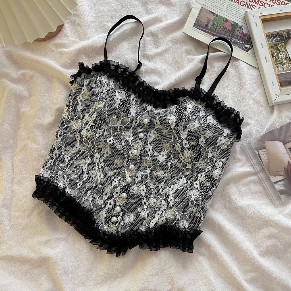 Áo lót bra croptop nữ MiYours Fashion & More BR4003 ren hoa cúc không gọng đệm mỏng cup tạo phom nâng ngực dáng dài