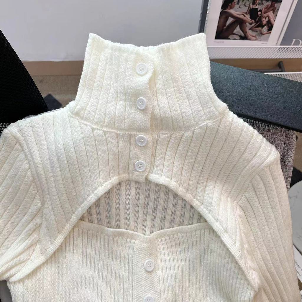 Áo Sweater Nữ Dáng Ôm Màu Trơn Giả Hai Lớp