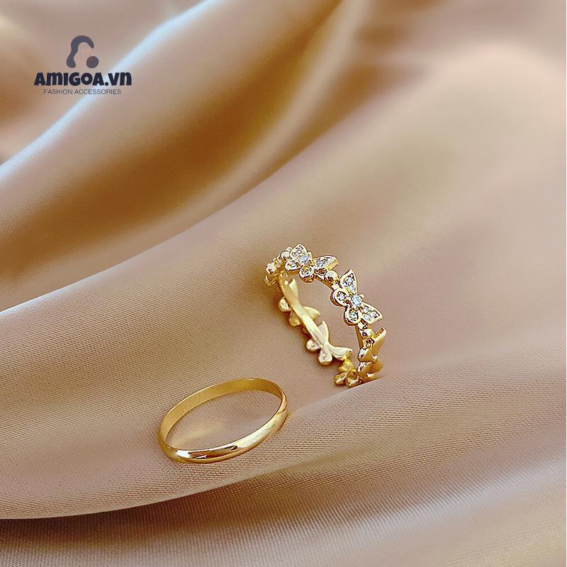 ✨✨ Nhẫn Hở Hai Lớp Đính Ngọc Trai Hình Học Bướm Thời Trang Đơn Giản Dành Cho Nữ