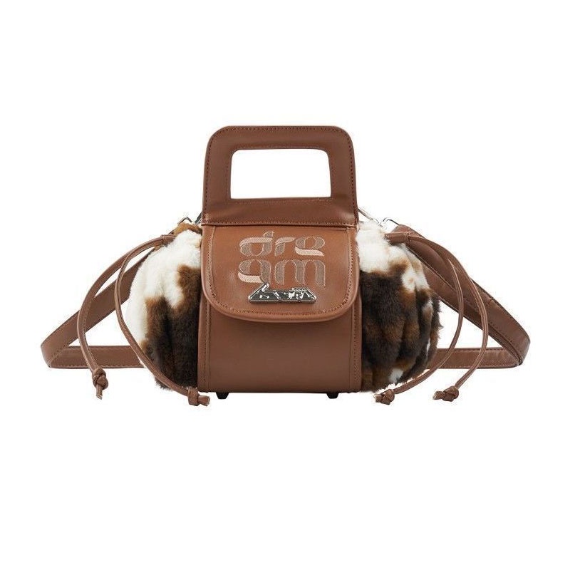 Túi Đeo Chéo Vai Kiểu Dây Rút Họa Tiết Da Bò Sữa Bằng Vải Lông Thời Trang Dành Cho Nữ