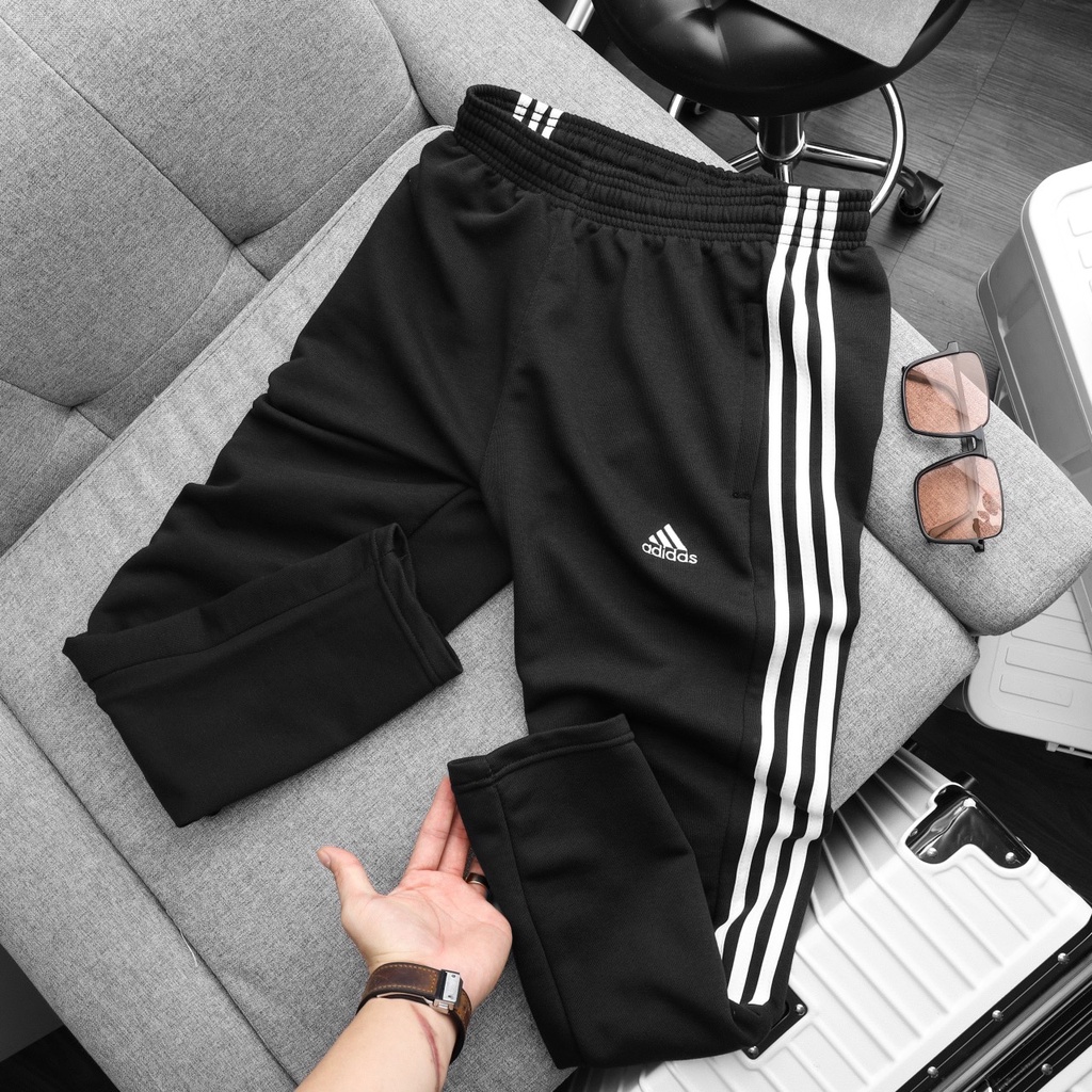 Quần ống bo nam nữ unisex ba sọc chất nỉ cotton cao cấp hai túi trước có khoá logo thêu B49