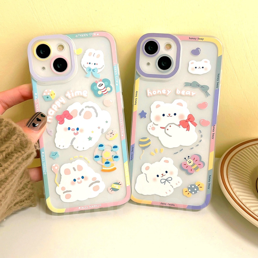 Casing For IPhone 14 13 12 Pro Max 11 ProMax Mini X Xs Xr 6 6s 7 8 Plus SE 2020 6+ 6s+ 7+ 8+ Xsmax 13Promax 12Promax 11Promax Cute Bear Rabbit Angel Eyes Full Clear Cartoon Shockproof Soft Phone Case Back Cover STD 28