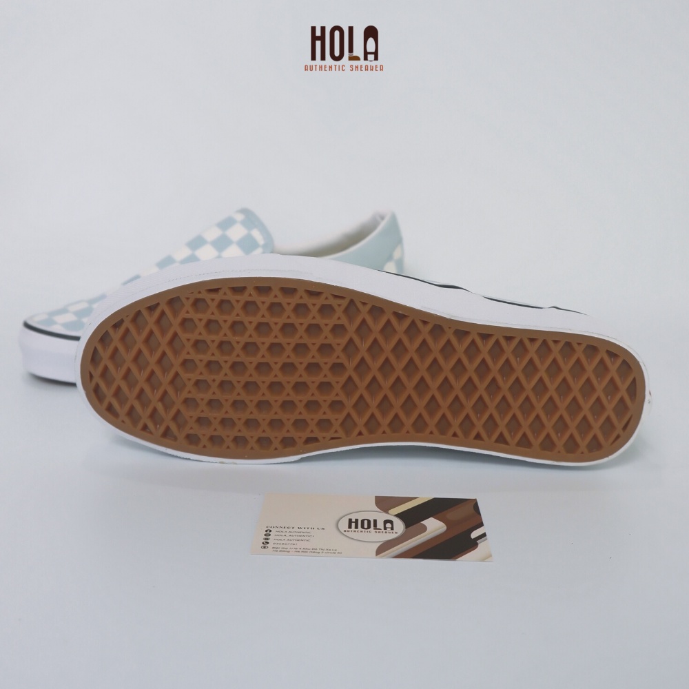 Giày Vans chính hãng, Vans slipon họa tiết caro màu xanh dương nhạt, hàng new real, check ra FAKE hoàn tiền X3