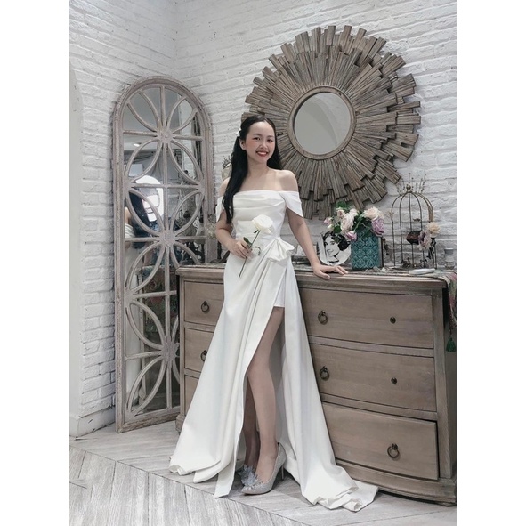 Ms1327Y ĐẦM BẸT VAI XẾP LY XẺ ĐÙI full size S/M/L/XL