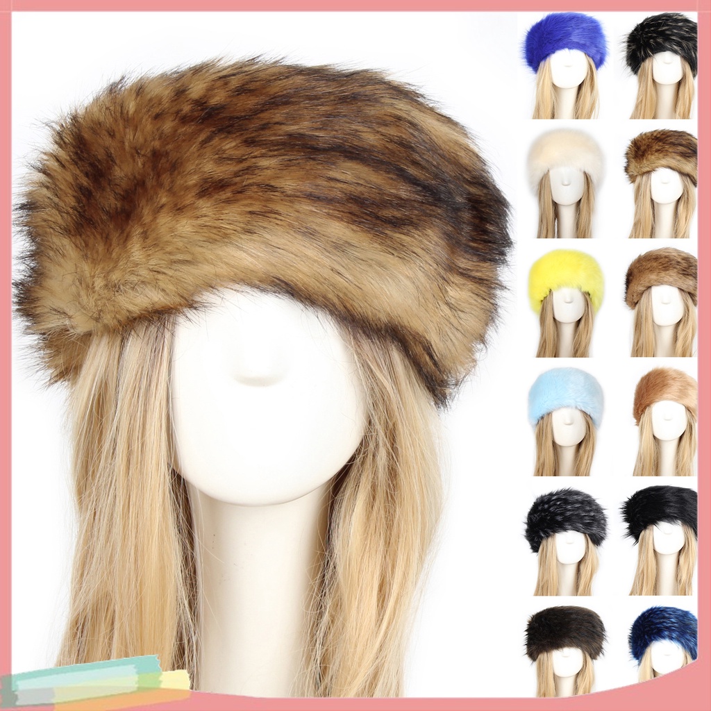 [LK] - Mũ Turban Rộng Vành Phối Lông Giả Dày Dặn Trượt Tuyết Cho Nữ