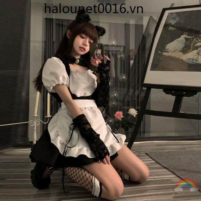 Trang Phục cosplay Mèo Phục Vụ Bằng Lụa Màu Đen