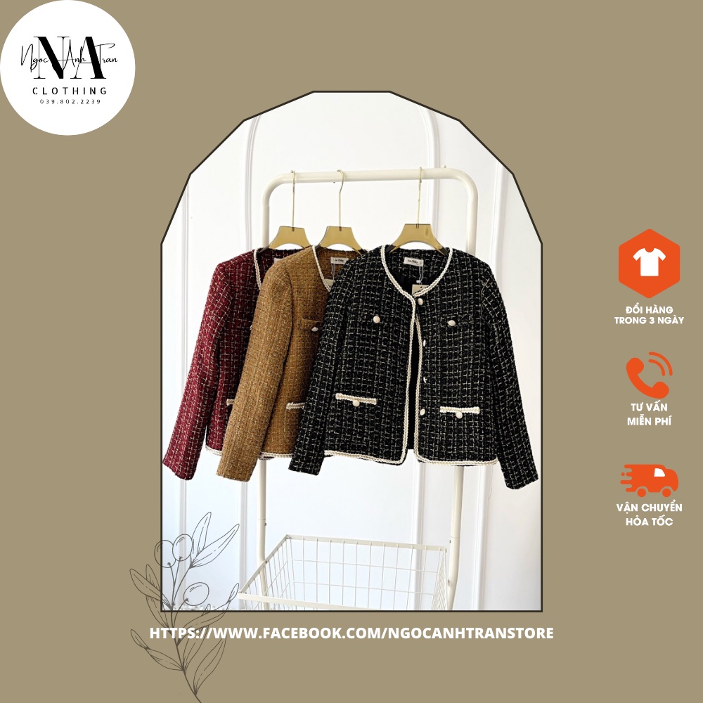 Áo dạ,Áo dạ tweed ánh kim tuyến sang chảnh phong cách hàn quốc cho chị e đón gió lạnh đầu mùa