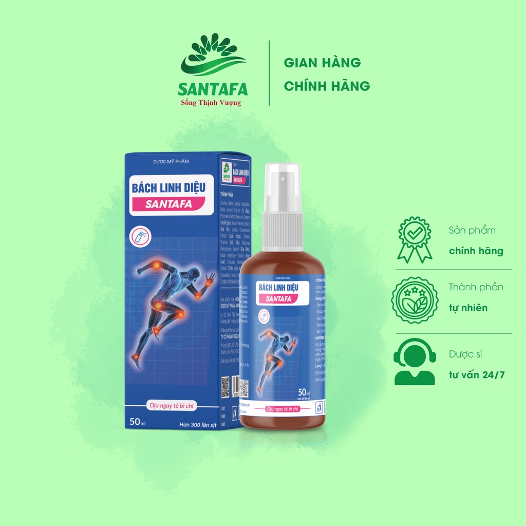 Xịt Bách Linh Diệu SANTAFA - Hỗ trợ giảm đau, giảm tê bì chi nhanh chóng - Chai 15ml