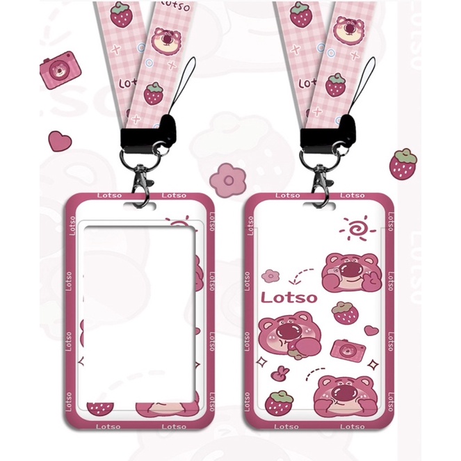Bao đựng thẻ hình Gấu dâu Losto kèm dây đeo cổ cute
