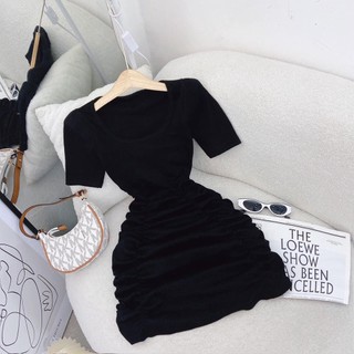 ĐẦM ĐEN NHÚN SƯỜN CUTOUT LƯNG