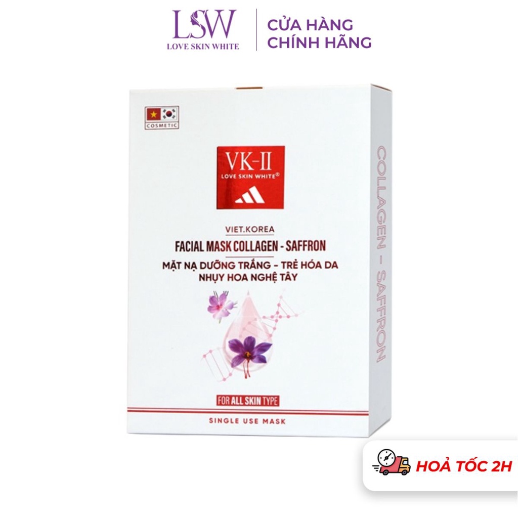 Mặt nạ dưỡng trắng, trẻ hóa da Nhụy hoa Nghệ Tây VK II Love Skin White Facial Mask Collagen Saffron 1 miếng