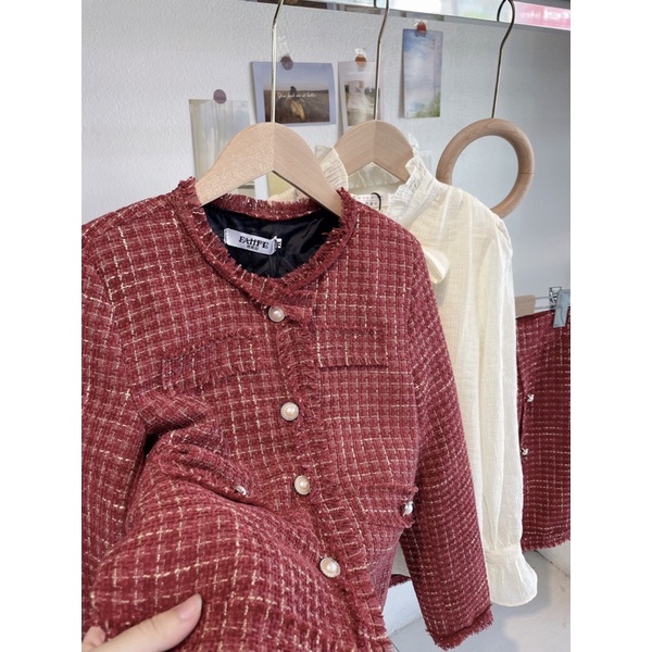 2END Set bộ dạ tweed nữ tone đỏ