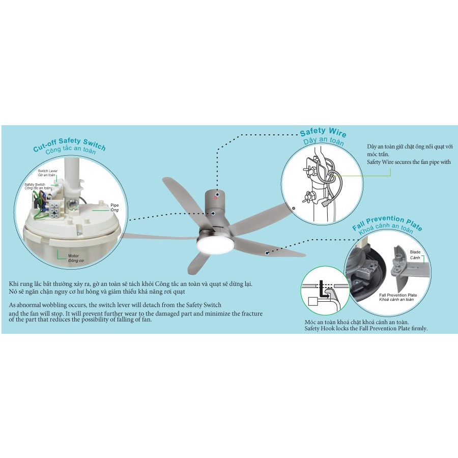 QUẠT TRẦN ĐÈN KDK U60FW  Màu Xám / Trắng / Đen - HÀNG CHÍNH HÃNG