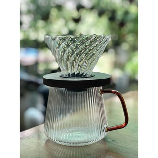 Bộ bình và phễu v60 thủy tinh Borosilicate pha cafe giấy lọc Pour Over siêu nhanh