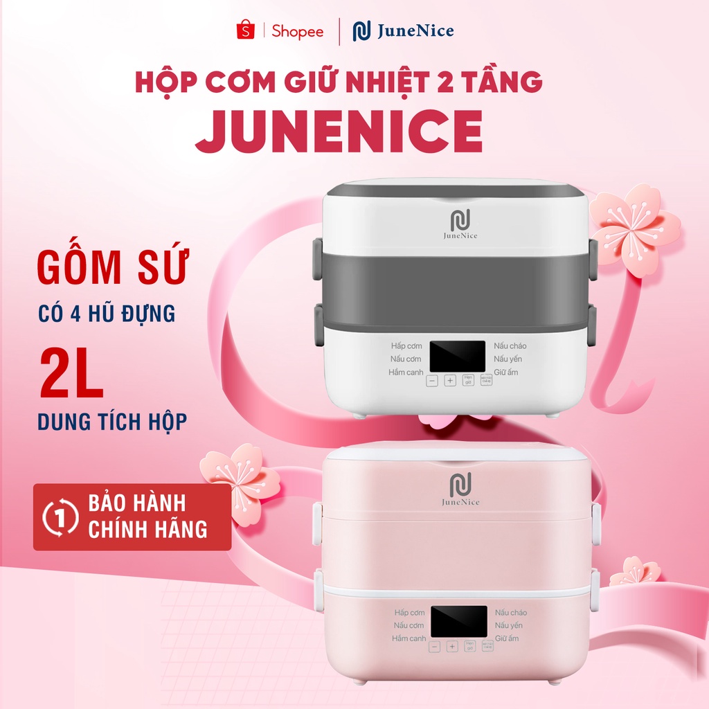 Hộp cơm nấu hấp đa năng JuneNice 4 hũ sứ gốm dễ sử dụng thích hợp mang đi làm và văn phòng