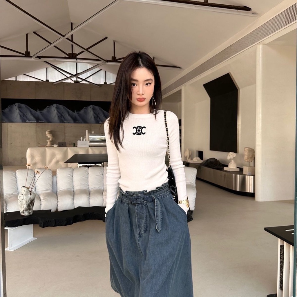 Hàng Mới Về Mới Áo Thun Dệt Kim Tay Dài Cổ Tròn Dáng Ôm Thời Trang Thu Đông 22 Màu Tùy Chọn