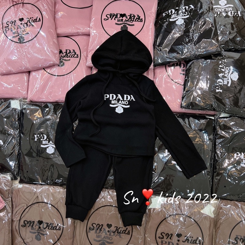 Bộ pada mũ liền len nhung cho bé