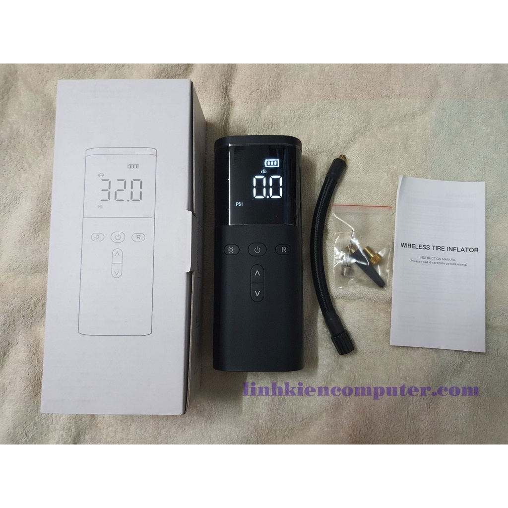 Máy bơm lốp xe di động, kiêm sạc dự phòng, đèn pin, dùng cho xe hơi, xe máy, xe đạp