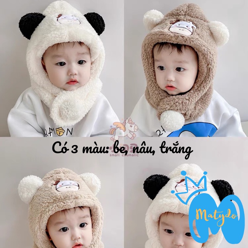 Mũ len mùa đông MATYDO cho bé trai bé gái nón liền khăn nỉ bông giữ ấm cho trẻ hình bò sữa từ 1-6 tuổi