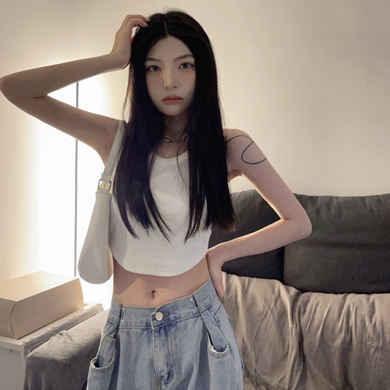 IELGY  Áo Không Tay Dáng Ngắn Phong Cách Thời Trang Mỹ Dành Cho Nữ