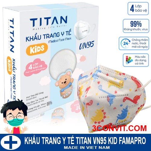 Hộp 10 chiếc khẩu trang 4 lớp TITAN Famapro VN95 Kid cho bé từ 3-6 tuổi
