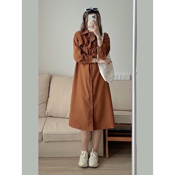 Váy sơ mi nhung dài tay 3 màu