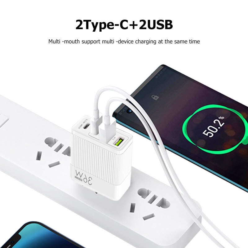 Củ Sạc Điện Thoại Nhanh 36W 5V4A 2PD + 2 Cổng Usb
