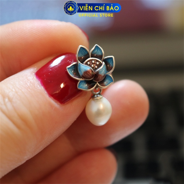 Bông tai hoa sen xanh chất liệu bạc Thái 925 thời trang phụ kiện trang sức nữ Viễn Chí Bảo B000214