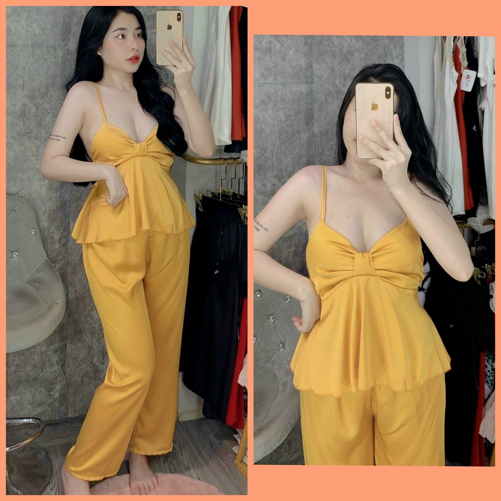 Đồ ngủ hai dây sexy hở lưng quần dài, set đồ bộ nữ mặc nhà satin mềm mịn mát - Cn19