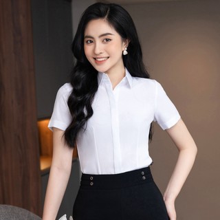 Áo sơ mi nữ cổ đức ngắn tay thiết kế kiểu dáng trơn basic công sở thời trang UK Fashion NKSM2011007 không nhăn