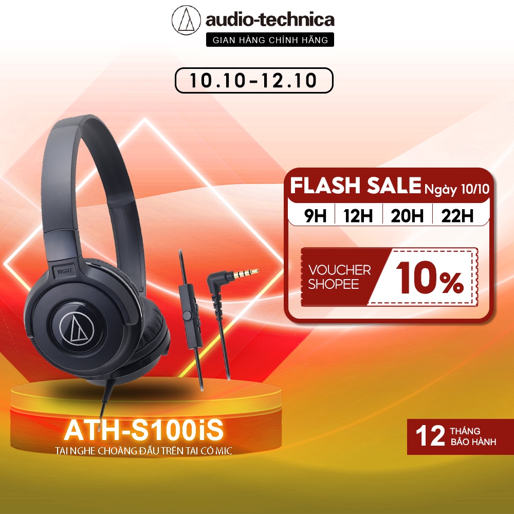 Tai Nghe Chụp Tai On-ear Có Dây Audio Technica ATH-S100iS Xu Hướng Bass- Hàng Chính Hãng