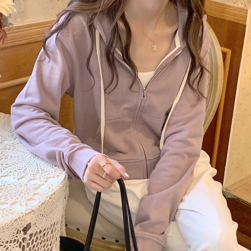 Áo khoác hoodie SUXI thể thao tay dài màu sắc đơn giản dễ phối đồ cho nữ