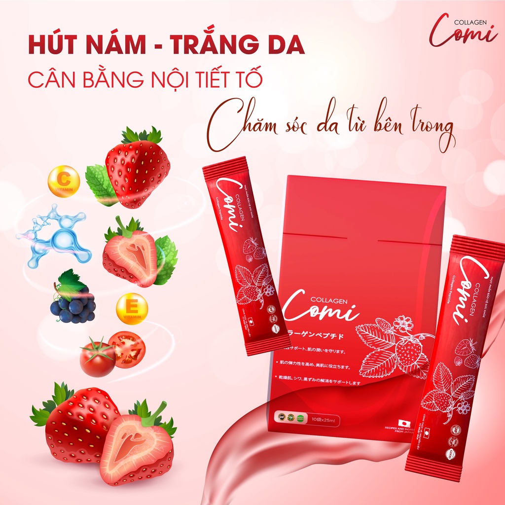 Nước uống collagen trắng da COMI, nước uống đẹp da hỗ trợ hết nám sạm thâm mua 1 tặng 1 hộp Mask giá sỉ