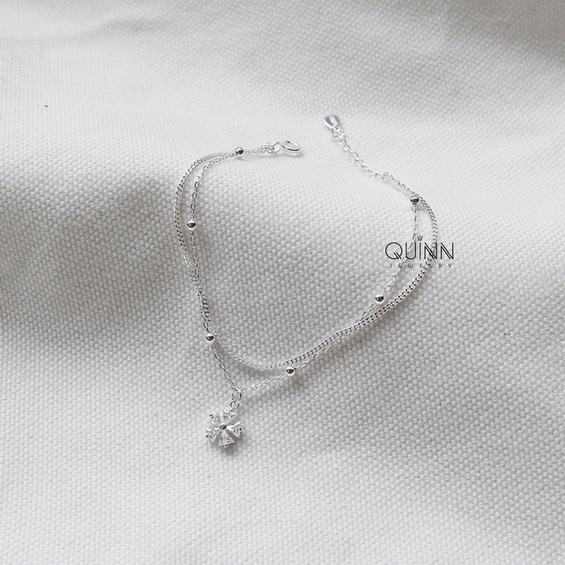 Lắc tay nữ bạc 925 Cosmos, lắc tay hoa đính đá dây đôi Quinn Jewelry